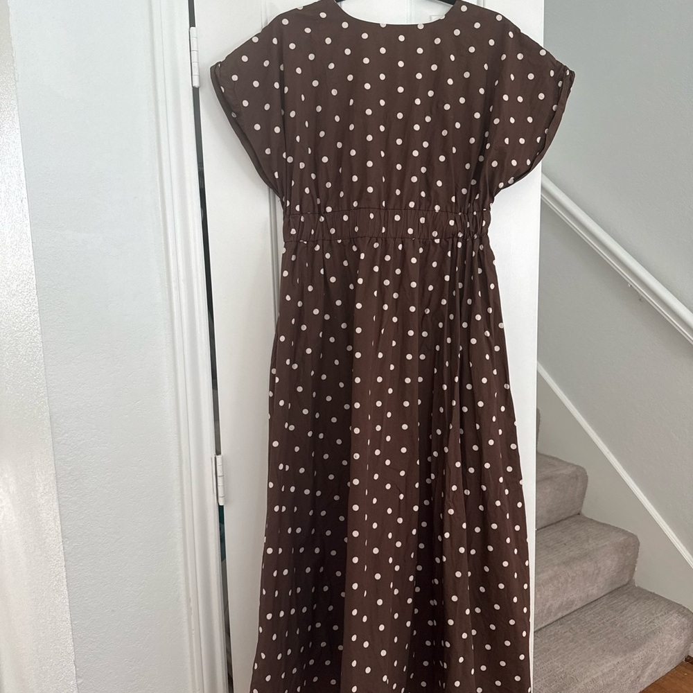 Abercrombie & Fitch Brown Polka Dot Midi Dress - Picture 7 of 7